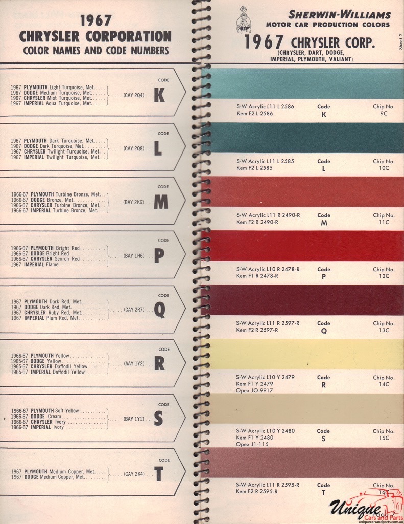 1967 Chrysler Paint Charts Williams 2
